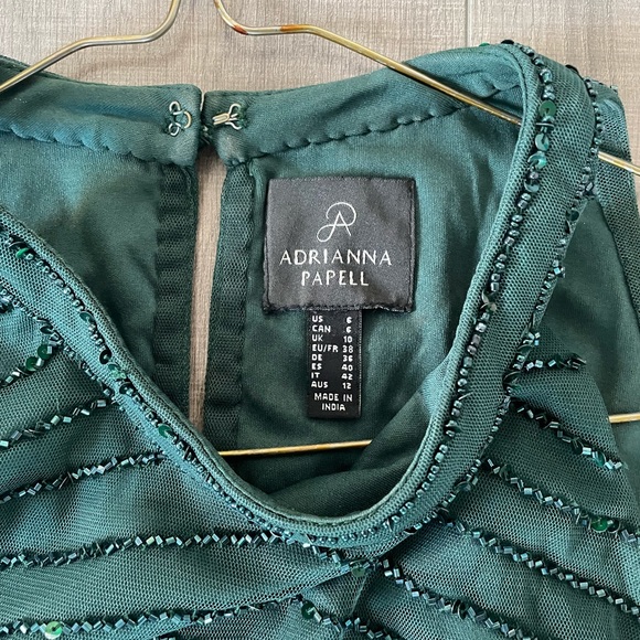 ART DECO BEADED BLOUSON DRESS WITH HALTER NECKLINE IN DUSTY EMERALD - Picture 3 of 4